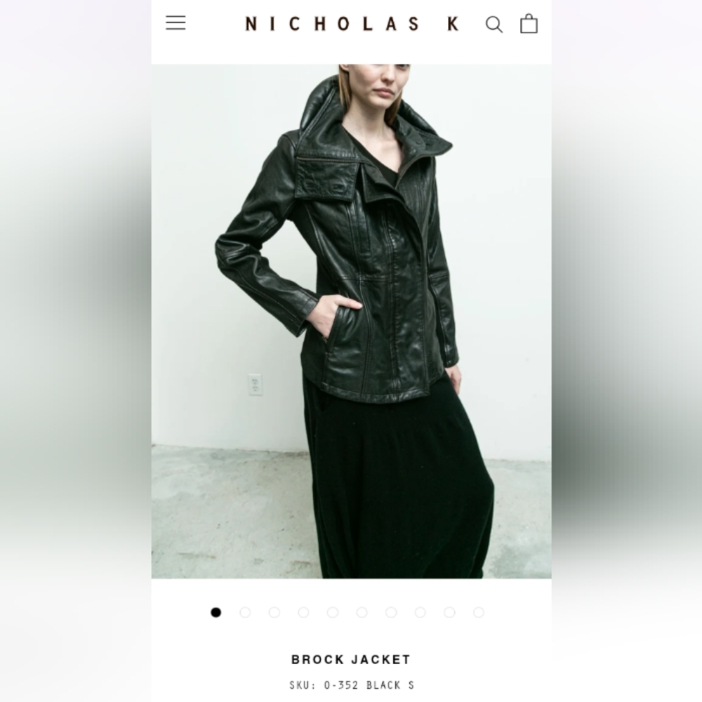 Nicholas K Black Leather Funnel Neck Brock Jacket size Large